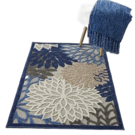 Homeroots 3 x 4 ft. Blue & Multi Color Large Floral Indoor & Outdoor Area Rug 384817